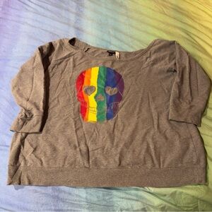 Torrid String Heather Gray Top Rainbow Skull Off Shoulder